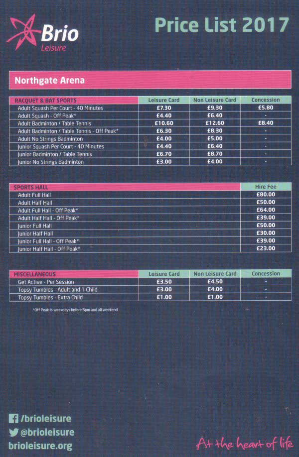 Chestertourist.com - Northgate Arena Price List Page 2